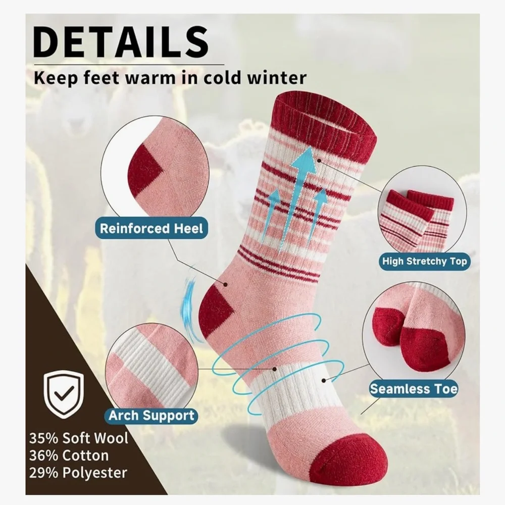 🆕 Wool Socks for Women - Hiking Womens Socks 5 Pairs, Thermal